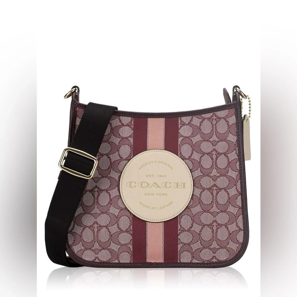 LIKE NEW! Coach Signature Jacquard 
Patch Dempsey File Bag Wine Multi Purses Bag - Picture 3 of 5